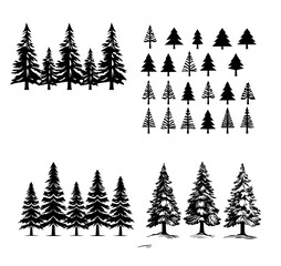 Vector xmas Pine tree silhouette mega set for events