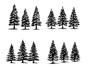 Vector xmas Pine tree silhouette mega set for events