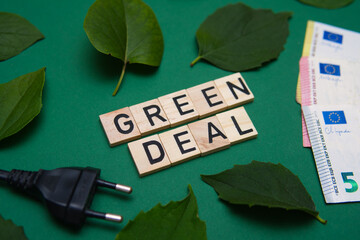 flat lay photo showing the European Green Deal, i.e. a plan to make Europe energy neutral