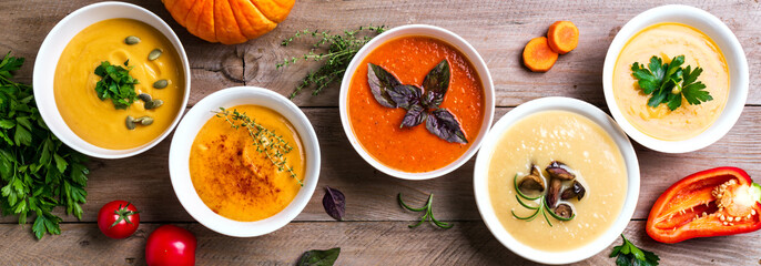 Autumn vegetable soups set