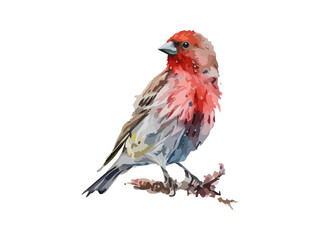 Watercolor bird and sparrow vector illustration Realistic hand drawn Painting, On branches decorated by leaves and flowers, White isolated background.
