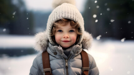 child in winter clothes while its snowing