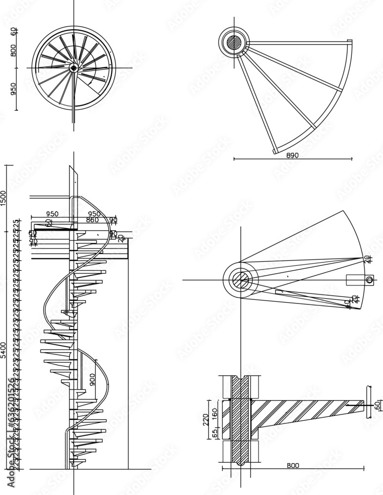 Wall mural rotary ladder technique detailed illustration vector sketch