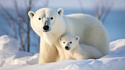 Obraz na płótnie Canvas Polar bear with her cub