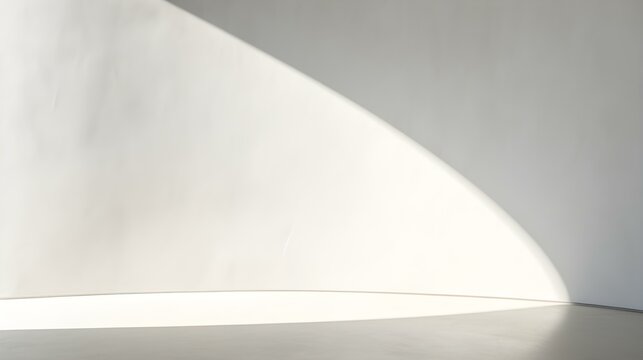 Empty Room in white Colors with Shadows on the Wall. Elegant Studio Background for Product Presentation.
