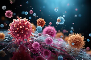 viruses and bacteria in the human body, 3D illustration. Concept of science and medicine. 3d rendering - obrazy, fototapety, plakaty