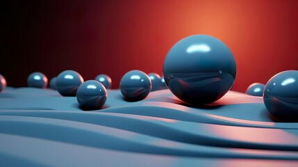 3D render of spheres rolling on undulating surface