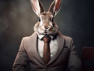 face of rabbit in suit and tie - obrazy, fototapety, plakaty
