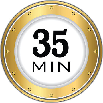 35 minute icon. Symbol for product labels. Different uses such as cooking time, cosmetic or chemical application time, waiting time . 35min time circle icon. isolated background.