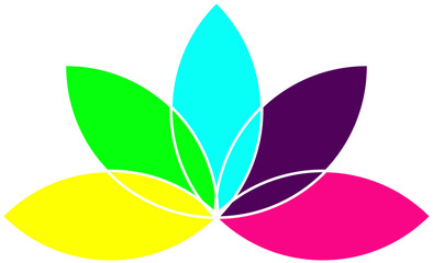 Floral logo design - lotus with colorful petals. Design elements - vector illustration isolated
