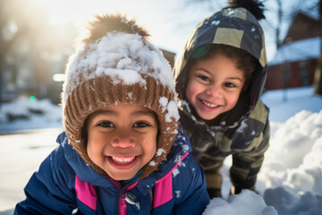 black kids having fun and playing in the snow