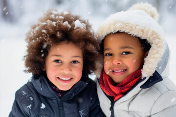 black kids having fun and playing in the snow