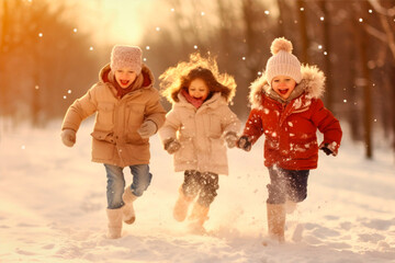 kids having fun and playing in the snow - 636207916