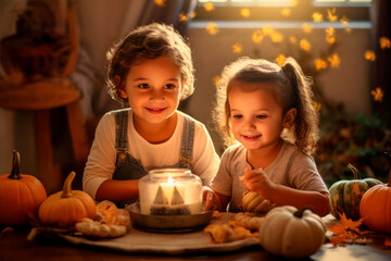 kids celebrate thanksgiving with pumpkin