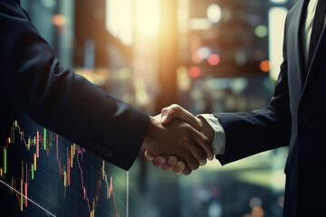 business man shaking hand with stock graph. Stock market concept.