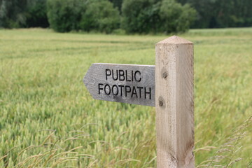 Public footpath sign near the village of Tilney All Saints, Norfolk, U.K.