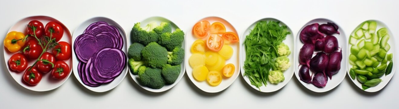 Various healthy vegetables arranged by colors