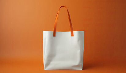 shopping tote bag on  orange background