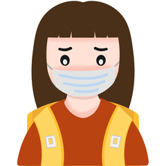 illustration of a person with a red shirt, kid in a mask