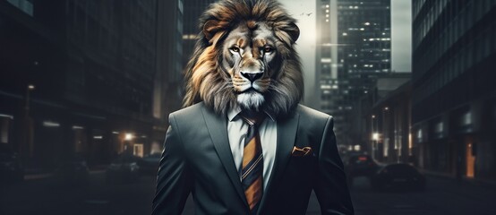 Fototapeta na wymiar face of a lion in suit and tie