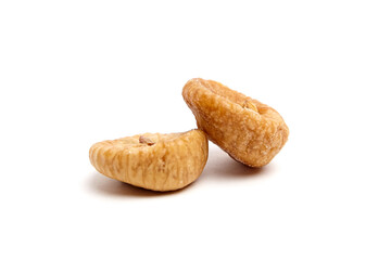 Dried fig fruits isolated on white. Two sweet sundried figs