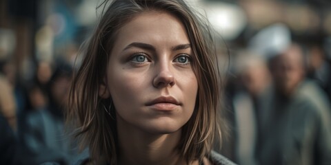 Obraz premium Pretty brunette at the rally, ai art
