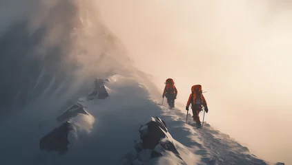 Keuken spatwand met foto Two climbers climbing on a dangerous glacier mountain alps with ice and snow, background, wallpaper, hiking © IgnacioJulian