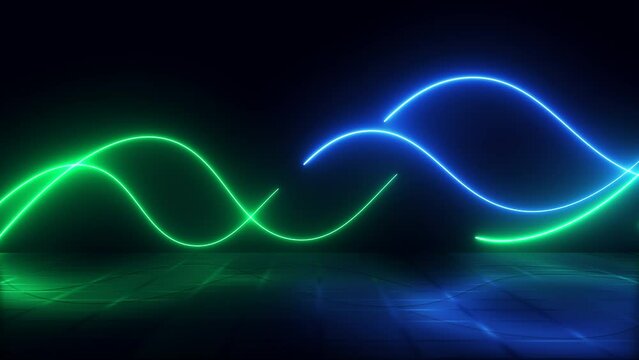 abstract technology background with neon blue green energy flowing. Seamless loop