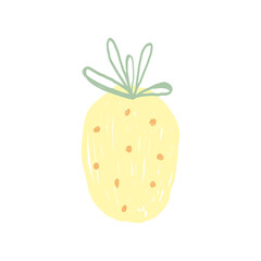Cute hand drawn pineapple icon design, exotic. Yellow and soft green fruit