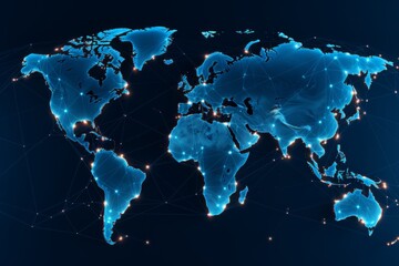 Fototapeta na wymiar Global Connections: Dark Blue Background with Map of Earth and Network Connections, Generative AI