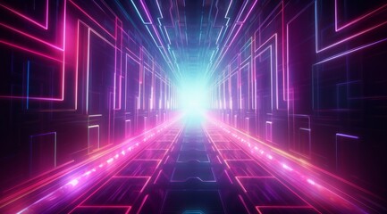Vibrant Neon Tunnel with Colorful Lights, Futuristic Design, and Copy Space, Generative AI