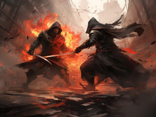 Assassins battle. Digital art.
