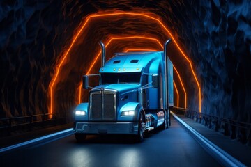Festive Truck Driving Through Enchanting Tunnel of Lights, Generative AI
