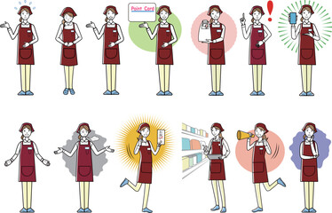 女性店員のイラストセット