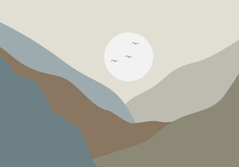 abstract mountain with moon background vector