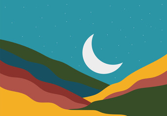 abstract mountain with moon background vector