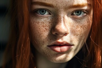 Close-Up Portrait of Redheaded Girl with Freckles