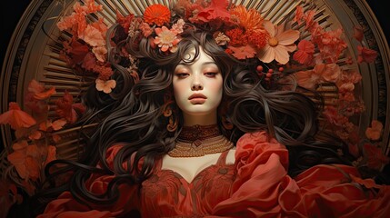 Multi-ethnic woman in bright red dress