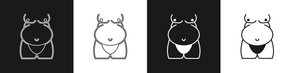 Set Obesity icon isolated on isolated on black and white background. Unhealthy lifestyle. Wrong food. Vector