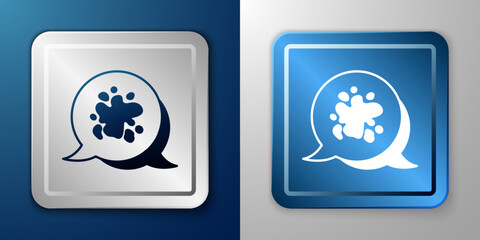 White Paint spray icon isolated on blue and grey background. Silver and blue square button. Vector