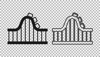 Black Roller coaster icon isolated on transparent background. Amusement park. Childrens entertainment playground, recreation park. Vector
