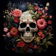 skull with flowers