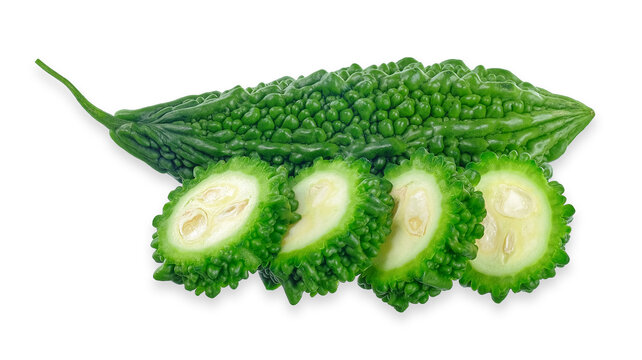 Slice bitter gourd isolated on white background