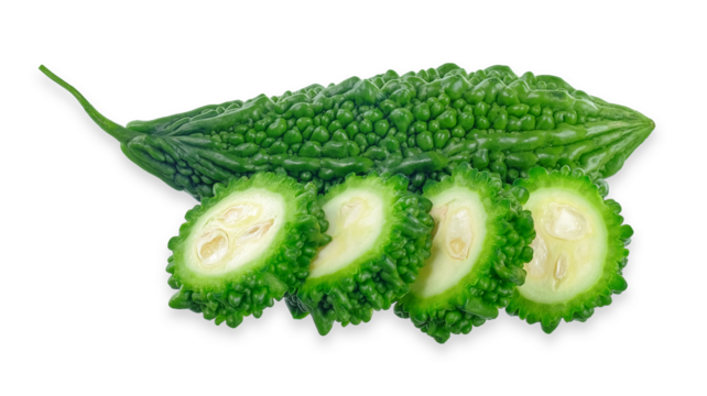 Slice bitter gourd isolated on white background