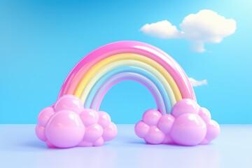 Colorful Rainbow with Clouds 3D Render Cartoon Style, Candy Color New Pop Illustration. Generative Ai