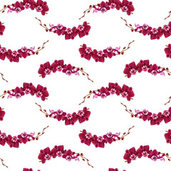 Watercolor seamless pattern with tropical flower orchid branch in blooms. For wrapping, wallpaper, fabric, textile