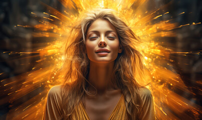 Golden Spiritual Energy: A photo of golden spiritual energy, symbolizing enlightenment and...