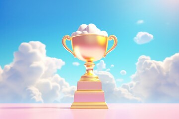 Golden Winner Trophy Cloudy Sky Background, Champion Cup of Sport Competition. Generative AI