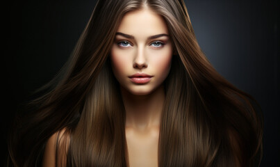 Fototapeta premium Young Woman with Gorgeous Straight Hair: Haircare and Beauty