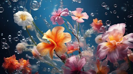 Underwater Bouquet in Air Bubbles. Generative ai